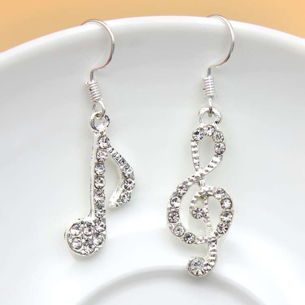 Rhinestone Music Note Design Drop Earrings